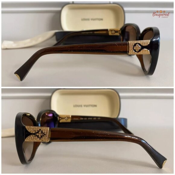 Authentic LOUIS VUITTON Brown Glitter Frame Heather Strass Sunglasses - Z0456E - Picture 6 of 12